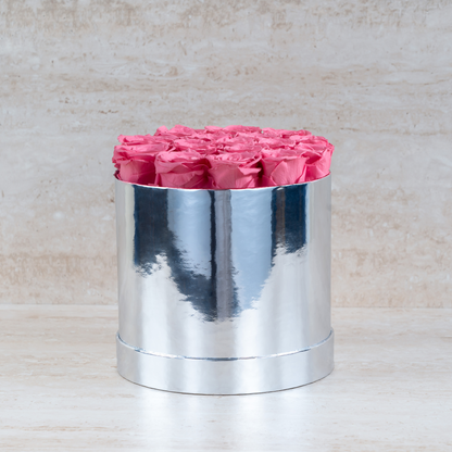 16 Roses In Chrome Box