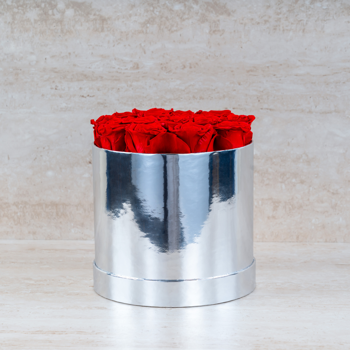 16 Roses In Chrome Box