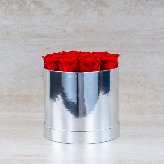 16 Roses In Chrome Box