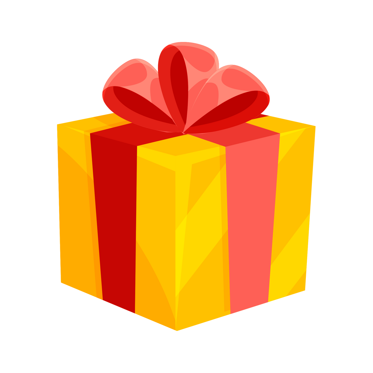 Illustrated yellow gift box with a red ribbon for a digital gift message