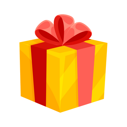 Illustrated yellow gift box with a red ribbon for a digital gift message