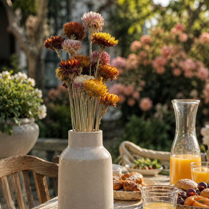 Citrus dried strawflower stems styled in a vase for home decor