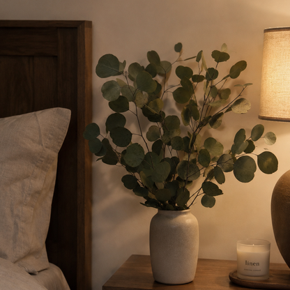 Green preserved silver dollar eucalyptus styled in a vase