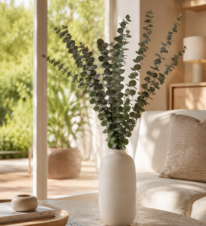 Green preserved spiral eucalyptus styled in a vase