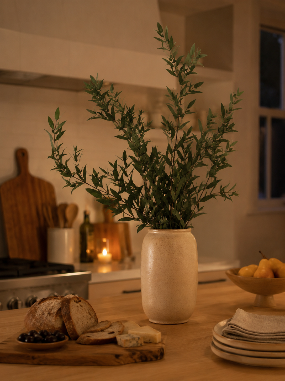 Green preserved teardrop eucalyptus styled in a vase